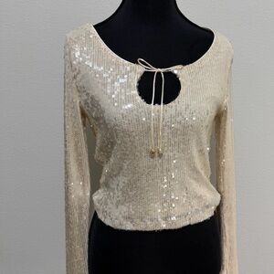 Wild Fable Beige Sequin Long Sleeve Blouse